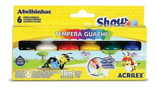 comprar Tempera Guache Tampa Com Pincel - 6 Cores 18 Ml - Acrilex