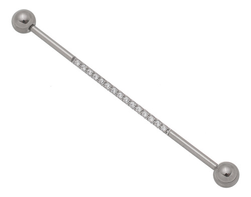 Piercing Titânio Orelha Transversal Pedras Frontais Cor Prata