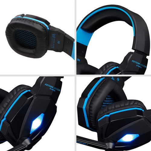 Auriculares Gamer Kotion Each G4000 Negro Y Azul Con Luz Led