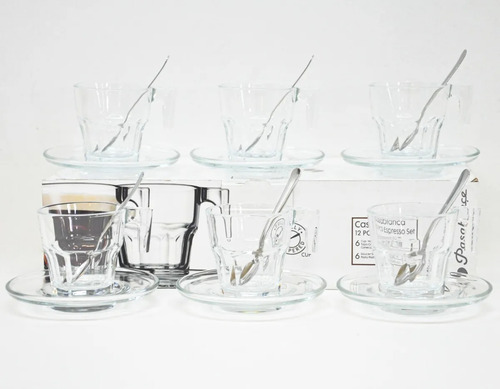 Imagen 5 de 6 de Set X 6 Tazas C/ Plato Cafe Espresso Vidrio Pasabahce Chicas