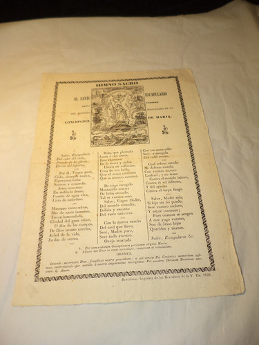 Himno Sacro Al Santo Escapulario Azul. Barcelona, 1848 (Usado)