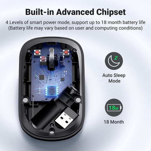 Mouse Bluetooth Sem Fio Ugreen 4000dpi 2,4gz Cinza Preto