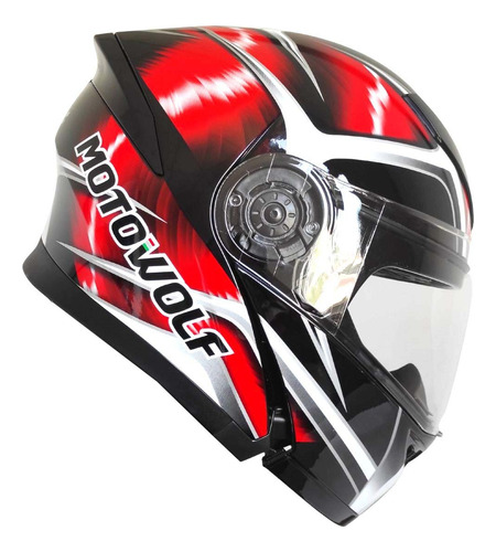 Casco Moto Abatible Blanco Rojo Negro Motowolf Certificado