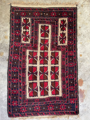 Alfombra Afgana De Oracion 20650# 123 X 79 Cm 1.23 M 79 Cm Geométrico Bordó (Usado)