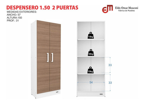 Despensero Mueble Organizador Mosconi 2 Puertas 1,50 Mts.