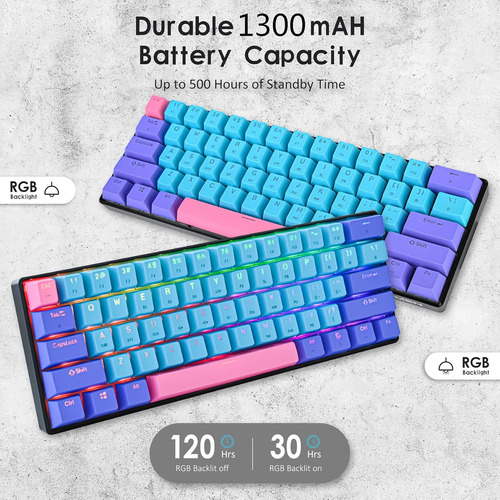 Teclado Inalámbrico Surmen 60%, Para Jugadores, Rgb, Retro..