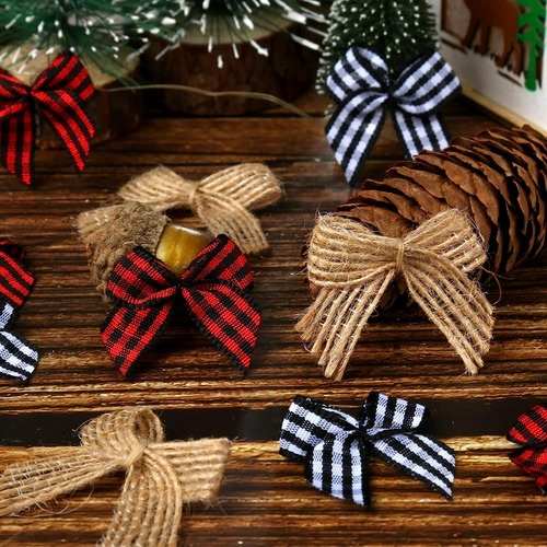 Minilazos Navideños A Cuadros De 30 Piezas, Lazos De Arpille