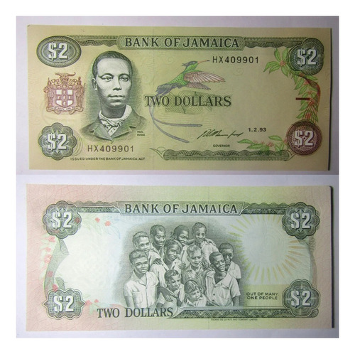 Jamaica Billete 2 Dolares 1993 Pick 69 E Unc Sin Circular