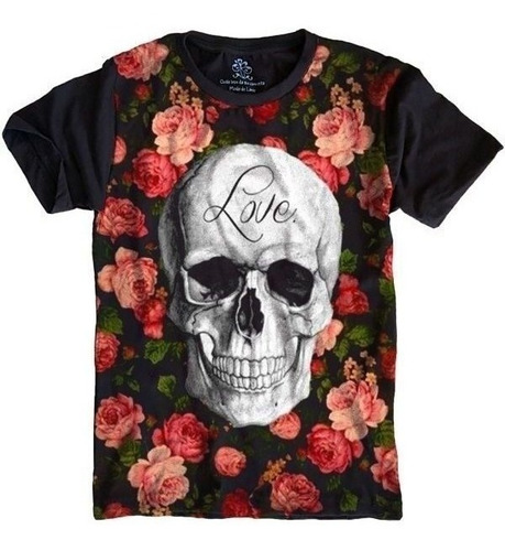 Camiseta Estilosa 3d Fullprint Skull Love