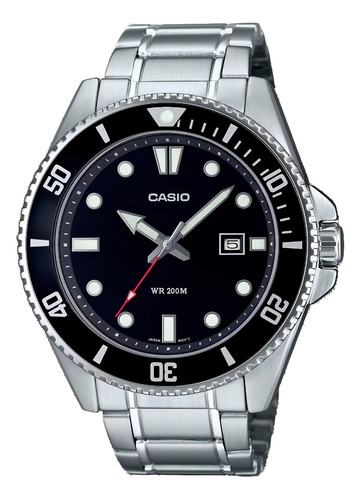 Relógio Analógico Casio Duro 200m Mdv-107d-1a1vdf Cor Da Correia Prateado Cor Do Bisel Preto Cor Do Fundo Preto