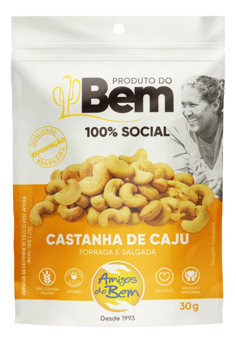 Castanha-de-caju torrada Amigos do Bem sem glúten 30 g 