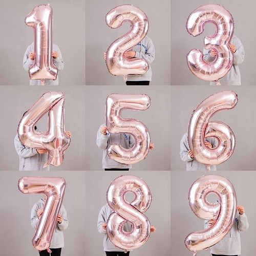 Globo 1 Metro Numero Rosa Gold Metalizado Feliz Cumpleaños