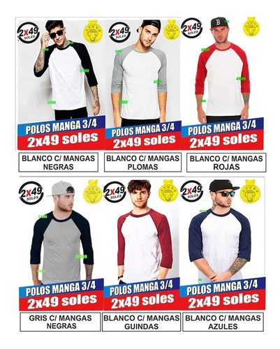 Polo Manga 3/4 Raglan T-shirt Rangla Larga Corta Hombre Skat