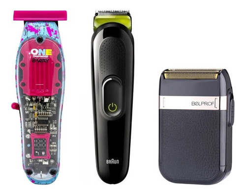 Kit Trimmer B-way One + Afeitadora Braun + Shaver Belprof