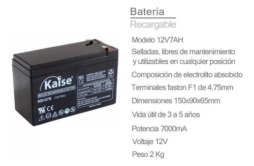 Imagen 2 de 7 de Bateria Gel 12v 7ah Recargable Alarma Kaise Garantia 1 Año