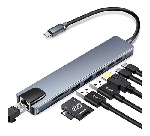 Adaptador Hub Type C 8x1 Hdmi 4k Lan Usb 3.0 Para Macbook 