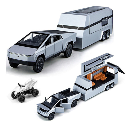 Tesla Cybertruck Remolque Caravana Kit Miniatura Metal Coche