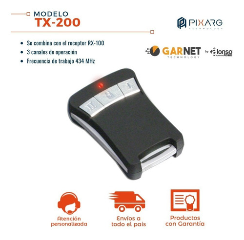 Imagen 2 de 7 de Control Remoto Transmisor 3 Canales Garnet Alonso Tx-200