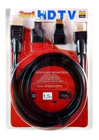 Imagem 4 de 6 de Kit Cabo Hdmi 3x1 - Hdmi/ Mini Hdmi/ Micro Hdmi 1.5m