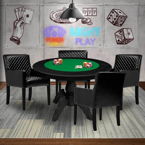 Mesa Jogos Montreal Preto Com 4 Cadeiras Preto - Gran Belo