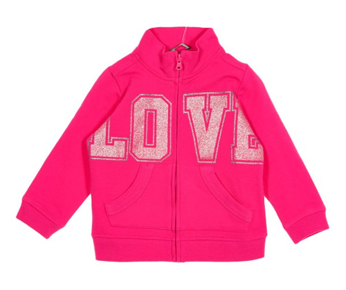 Sudadera Niñas Pink Diseño Love Brillante Con Cierre