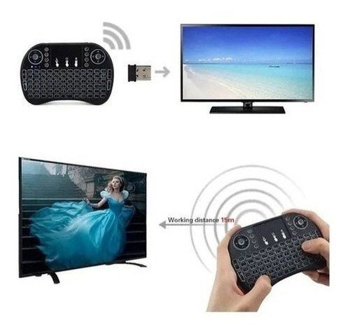 Mini Controle Led Teclado Sem Fio Smart Tv Box Netflix Cor D Preto