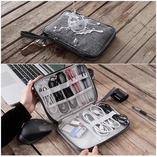Funda Organizador De Viaje Para Cables, Memorias, Usb Chico Color Gris