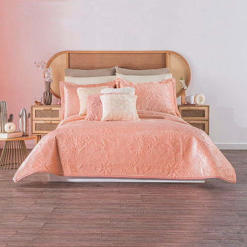 Edredón Neo Velvet Coral C/fundas King Size Colchas Concord