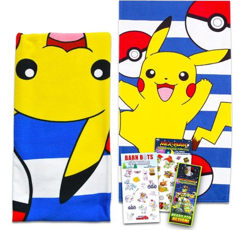 Pokemon Beach Towel Para Niños 8-12 - Bundle Con Pikachu Mic