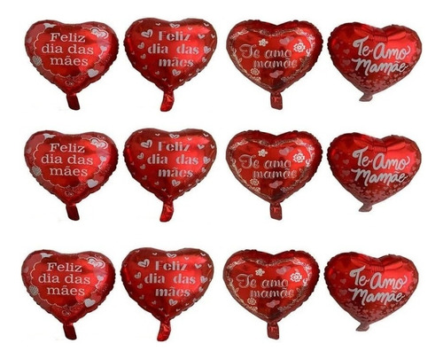50 Balão Coração Dia Das Mães Te Amo Vermelho 45cm Atacado