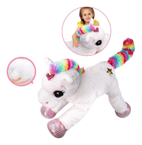 Muñeco De Peluche Unicornio Arcoíris0532 Peluches Grande 1m