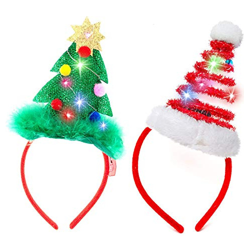 Diadema Para Fiesta Diseño Navideño 3d Con Luz Led 2 Pzas Multicolor