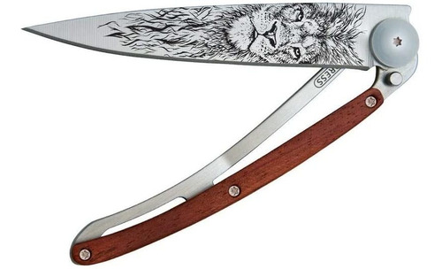 Cuchillo Plegable Hoja Fina Acero Diseno Leon