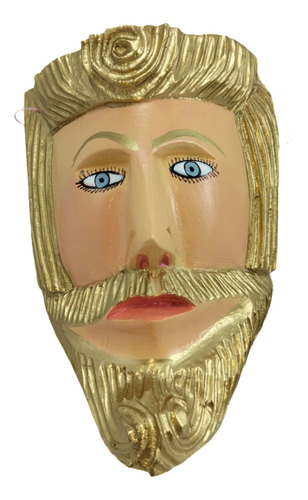 Mascara Decorativa De Rey De Madera Hecha A Mano Amarillo