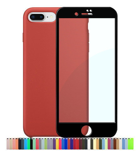 Capa Capinha Silicone Compatível iPhone 7 8 Plus + Película Cor Vermelho Antigo Película Preta