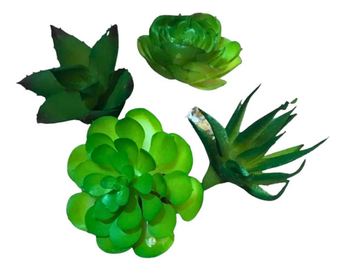 4 Suculentas Artificiais Plantas E Cactos Pequenos - S/vaso Cor Verde