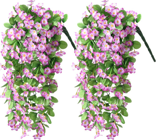 2 Plantas Colgantes De Orquideas Artificiales Violetas