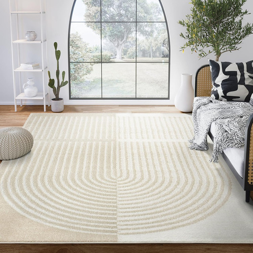 Alfombra De Colección Nuevo Moderno Arco Beige/crema P...