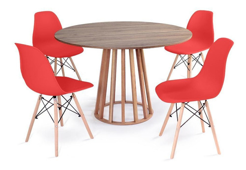 Mesa De Jantar Talia Natural 120cm + 4 Cadeiras Eames Eiffel Cor Vermelho