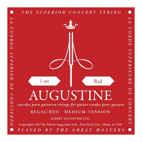 Imagen 1 de 2 de Encordado Para Guitarra Clasica Augustine Classic Red Usa Calibre 028 0425 - Tension Media