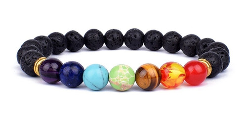 Pulsera 7 Chakras Niveladora Energía Unisex Piedra Volcanica