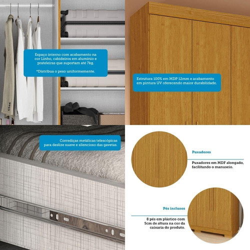 Guarda Roupa Casal 6 Portas 2 Gavetas Paolla Acp Cinamomo