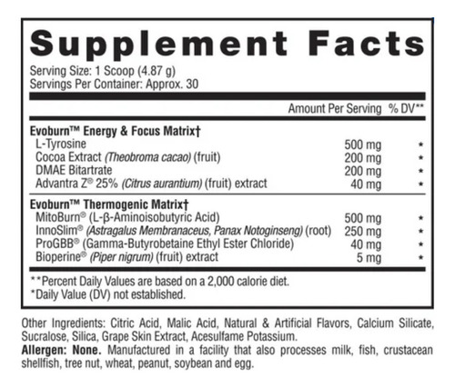 Evogen Evoburn Caffeine Free 30 Servicios Sabor Victory Punch