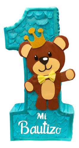 Piñata Premium 70 Cm Número A Elegir (1 Al 9) Personalizada Osito Bautizo