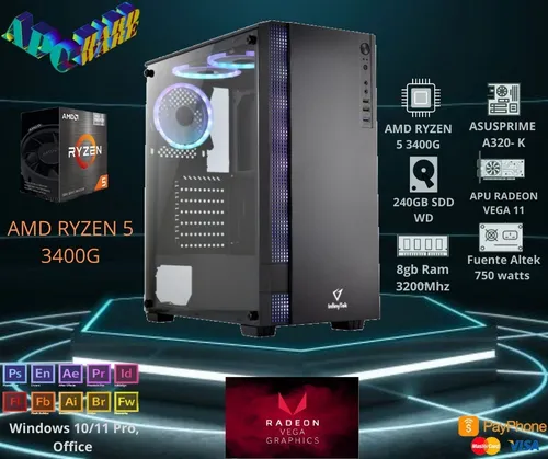 Cpu Gamer Ryzen 5 3400g Ssd 240gb Wd 8gb Ram 3200mhz Env o gratis