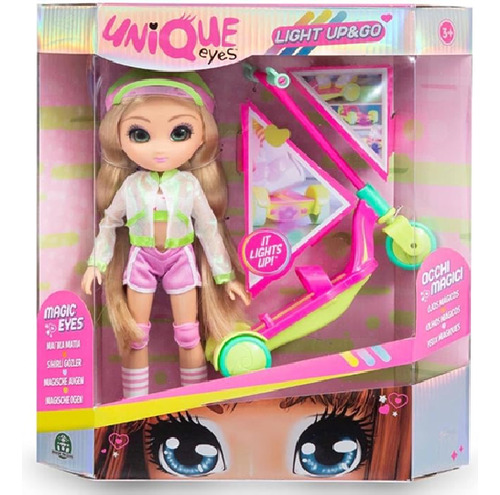 Muñeca Unique Eyes Light Up & Go Amy Con Scooter