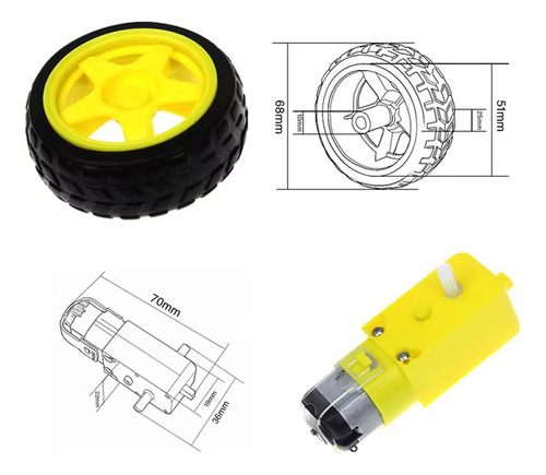 2x Roda + 2x Motor Dc 3v/6v C/ Redução Carro Arduino
