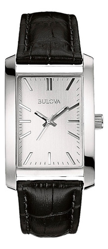 Reloj Bulova Corporate Bk Leather Strap Original Time Square Color de la correa Negro Color del bisel Plateado Color del fondo Plateado