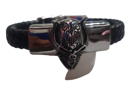 Pulsera Calavera Craneo Acero Inoxidable Tipo Cuero Hombre