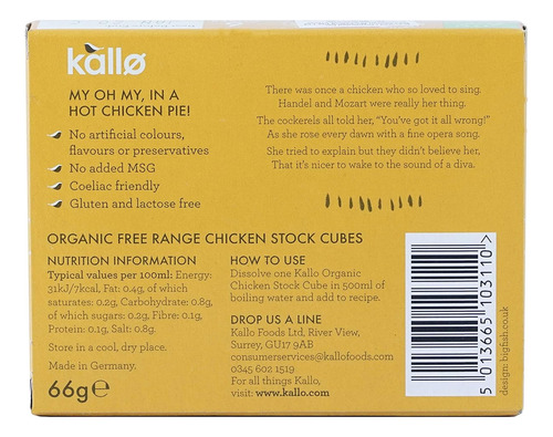 Kallo Cubitos De Caldo De Pollo Ecológico 66g